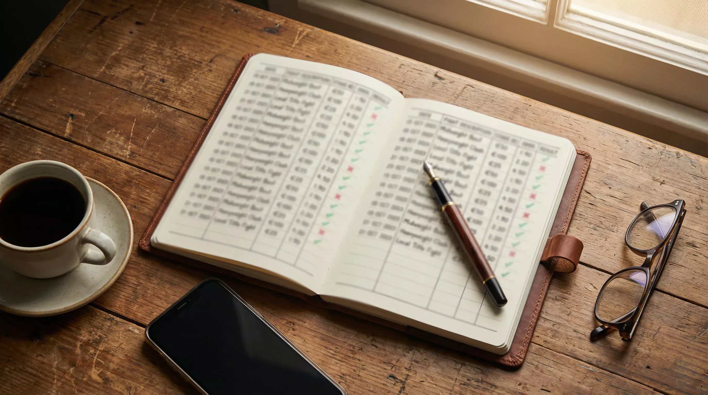 Carnet de suivi de paris sportifs MMA avec notes manuscrites et stylo