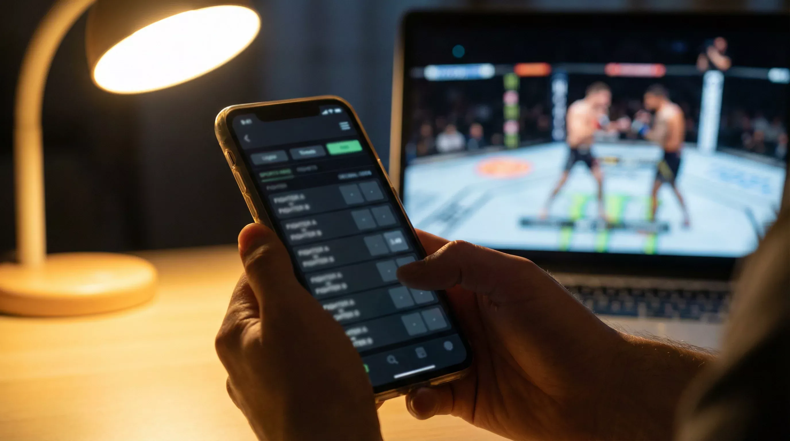 Tableau de cotes MMA affiché sur un écran lors d'un événement de paris sportifs